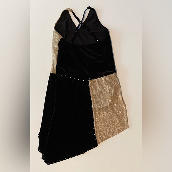 Art Stone Gold and Black Asymmetric Colorblock Dance Dress Costume - Picture 4 of 7